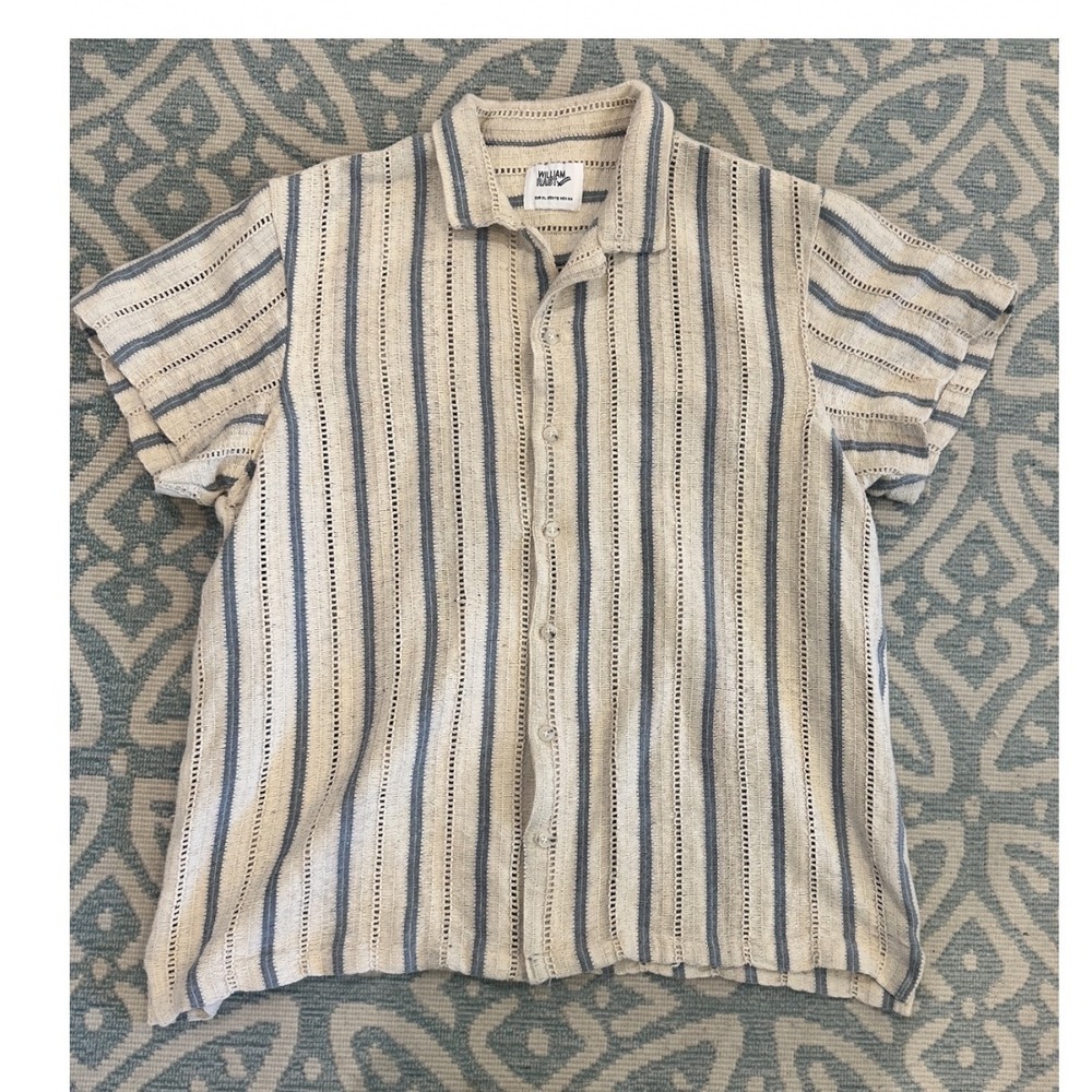 William Rast Mens Short Sleeve Striped Textured Knit Camp Collar Shirt XL Blue